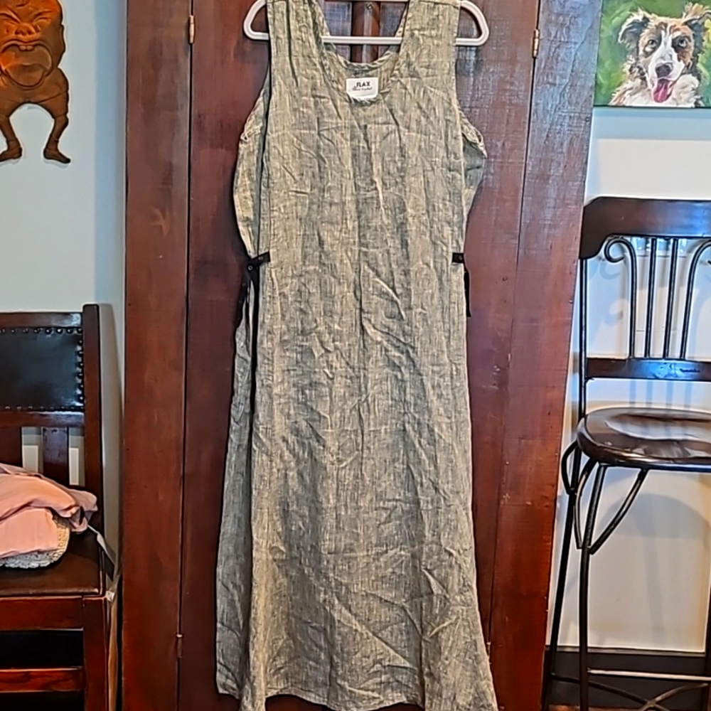 FLAX 100% LINEN MAXI DRESS SIZE LARGE GREY
